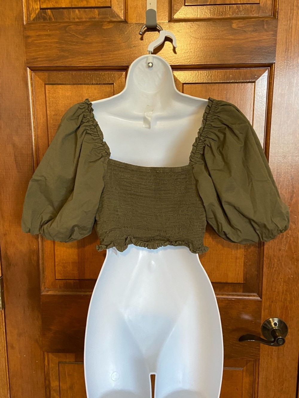 Jason Wu Princess Puff Shoulder Chic Versatile Crop Top Olive Green Size Large - Picture 6 of 11